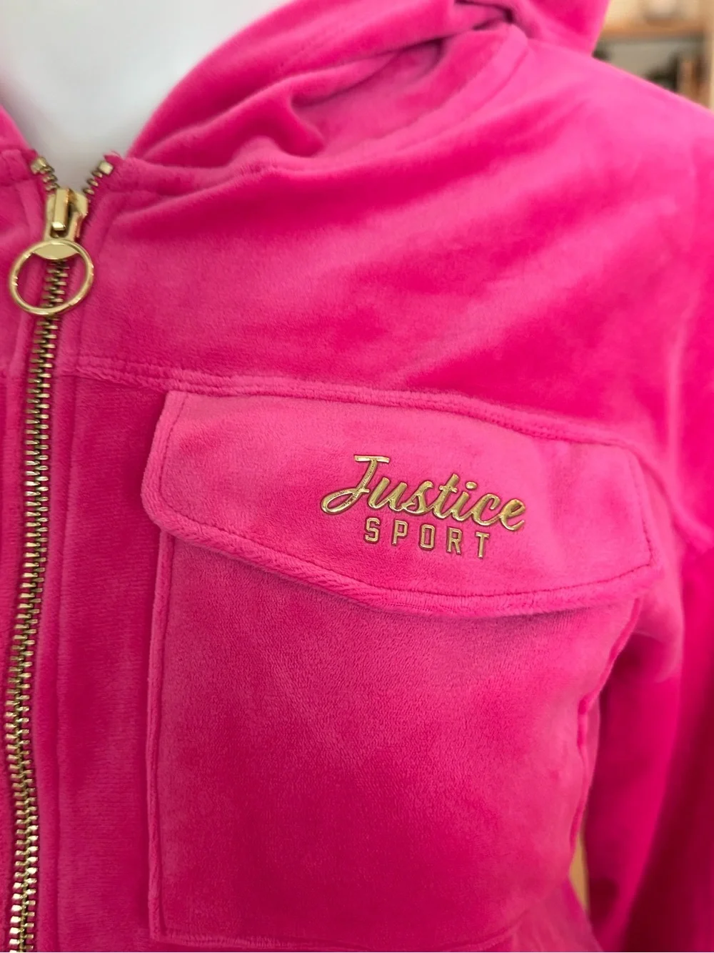 Justice Girls' Hot Pink Velour Zip-Up Hoodie Jacket